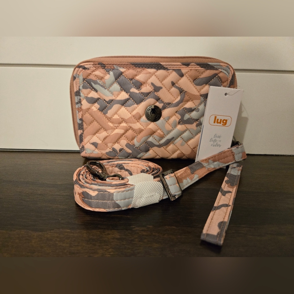 Lug Quilted Crossbody Bag in Pink and Gray Camo